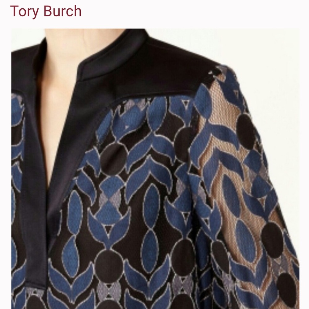 Tory Burch Harbor Split Neck Lace Tunic Blue
